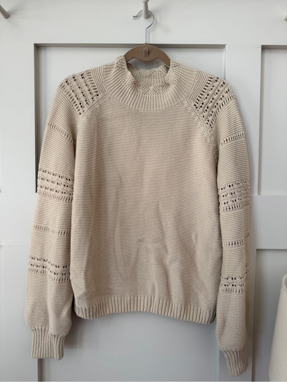 Neuflora Cream Open-Stitch Mock Neck Women's Sweater